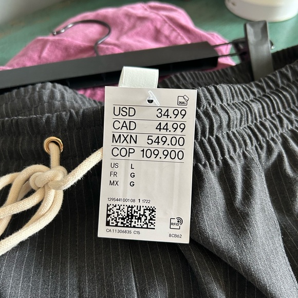 Pants - Gray Striped Drawstring Pants